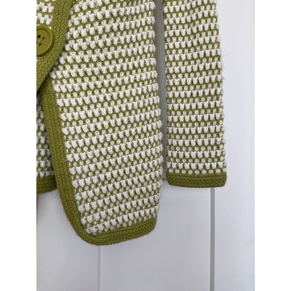 Women's Free People chunky buttoned knit sweater, green & white, Sz XS - Picture 3 of 6